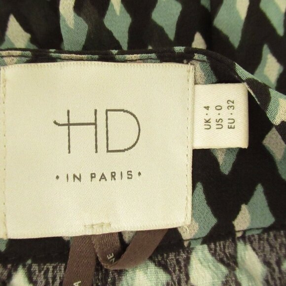 Anthropologie HD In Paris Skirted Pants 0 Black Green Geometric Midi - Picture 5 of 6